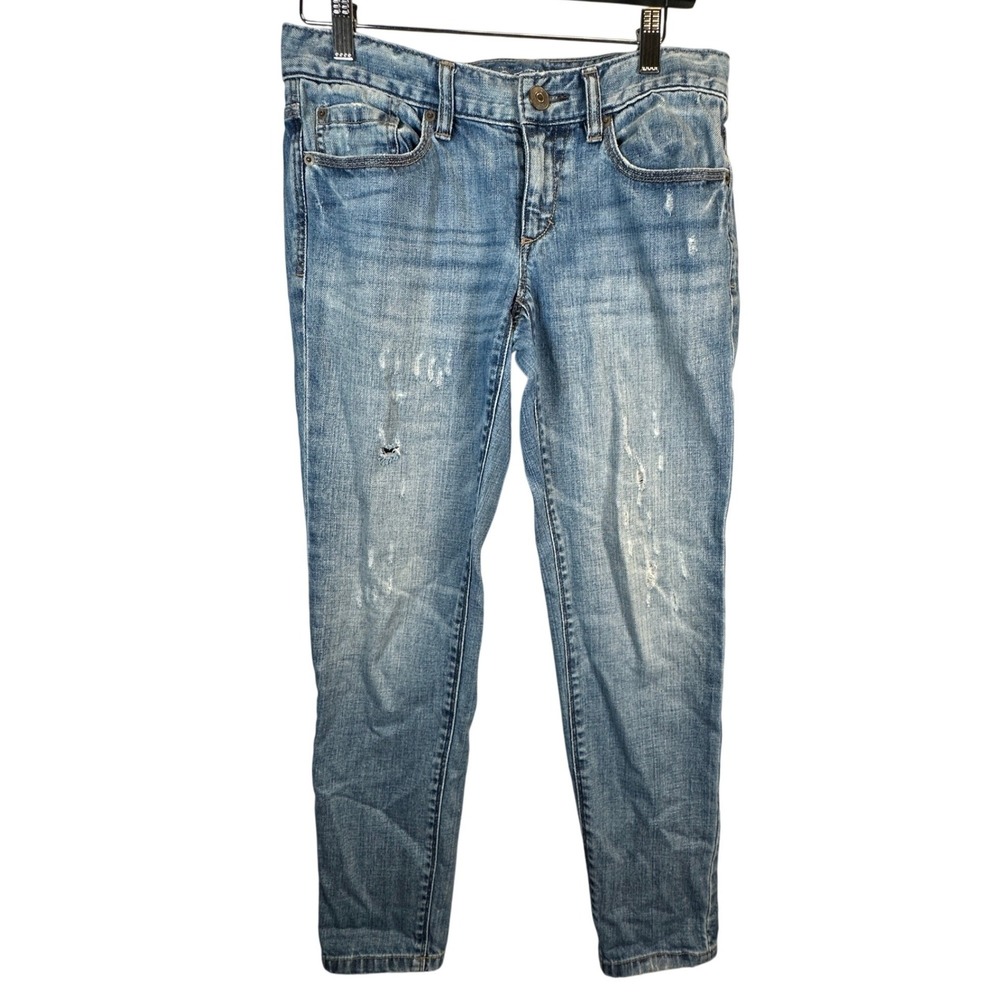 LOFT Boyfriend Jeans Size 0 25 Light Wash Distressed Cotton Denim Blue
